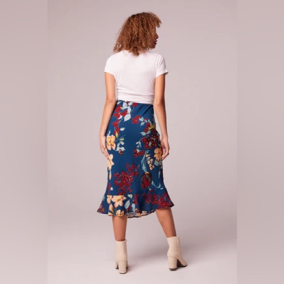 NWT Band Of The Free PISA TEAL FLORAL RUFFLE SLIP SKIRT Bohemian Style Pencil - Picture 4 of 5